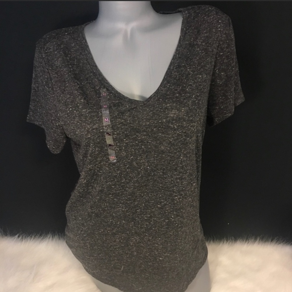 Victoria's Secret V-Neck T-Shirt medium black/gray